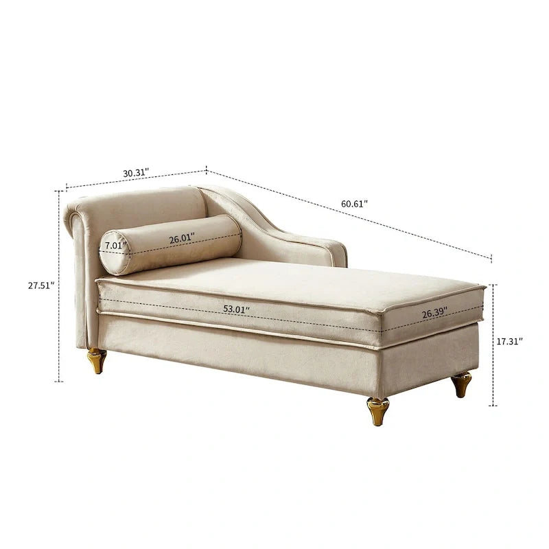 Fauteuil méridienne de rangement élégant français en velours avec coussin