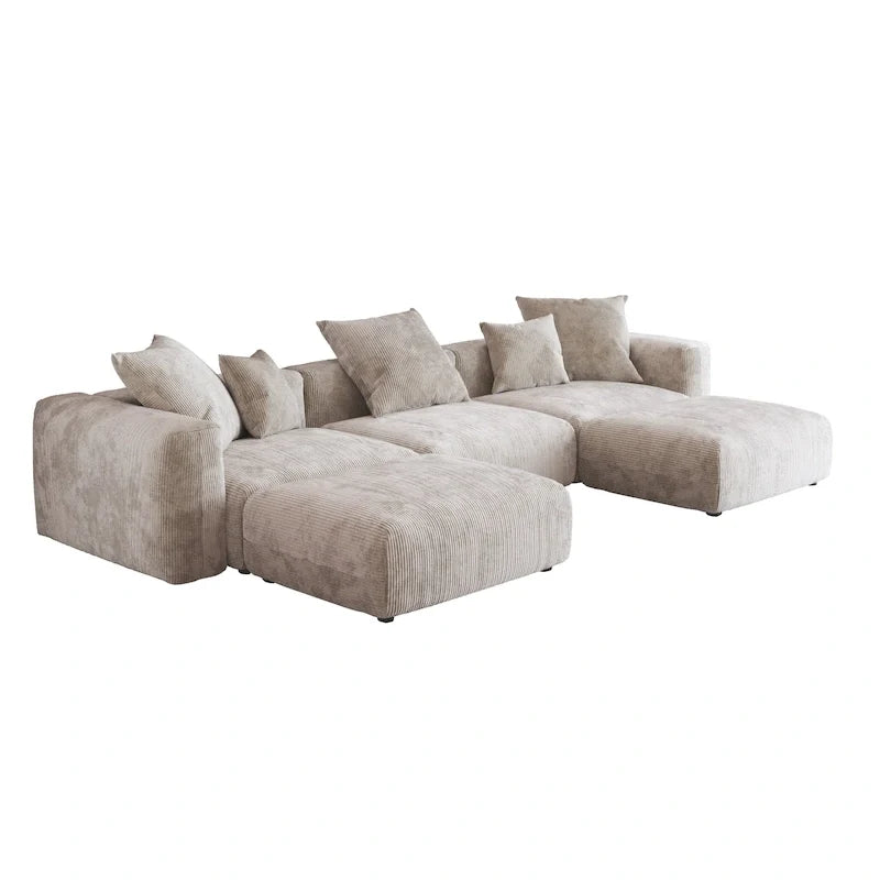 Canapé d’angle modulable 141,73, canapé en velours côtelé en U avec poufs