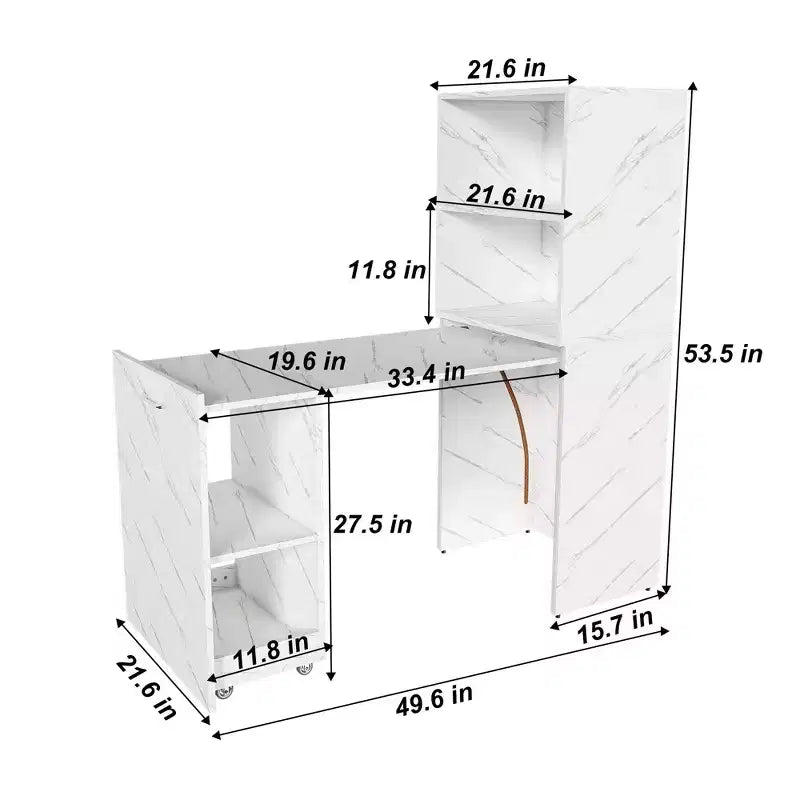TUYOHW Bureau extensible, bureau pliable pour la maison et le bureau avec étagères de rangement et roulettes, poste de travail mobile pour petits appartements, bureaux