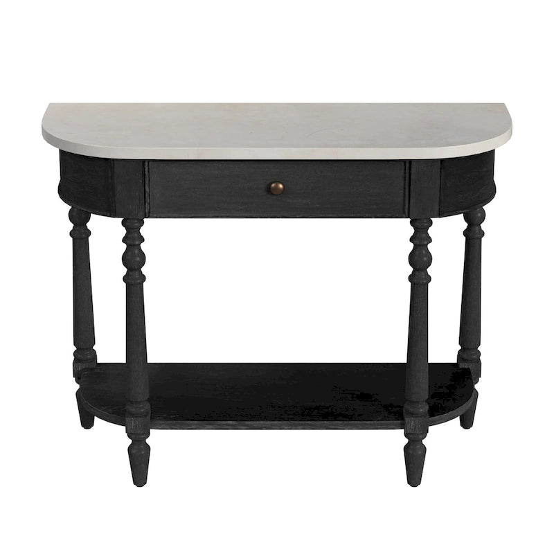 Table console avec plateau en marbre – Brun clair / Gris / Noir délavé, demi-lune, montage par une personne