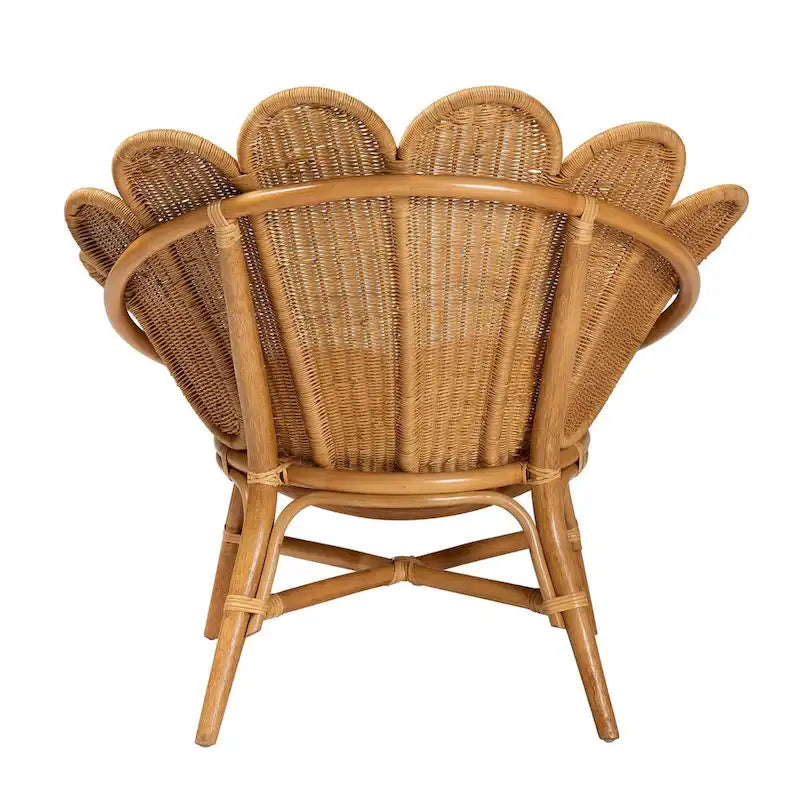 Fauteuil d'appoint en rotin couleur miel style bohème à motif floral Blossom