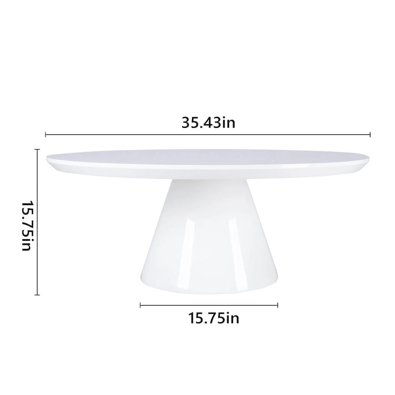 Table basse conique moderne pour salon, finition haute brillance, diamètre de 35,4 po, noire ou blanche