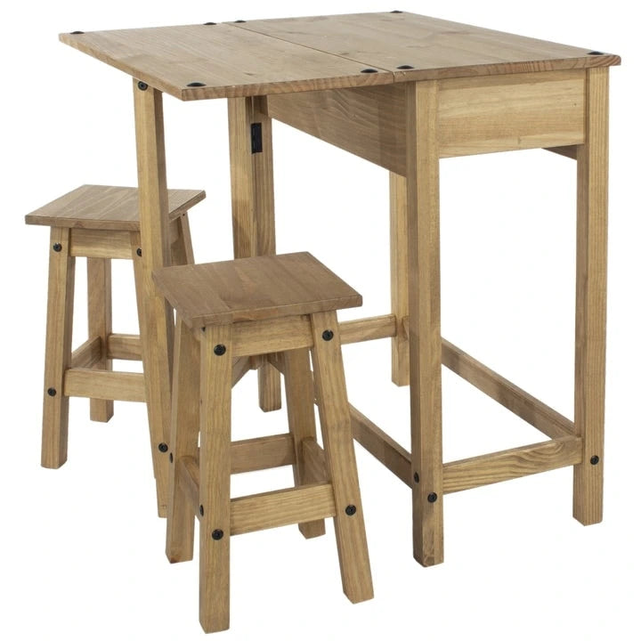 Ensemble de salle à manger 3 pièces avec table à abattants en pin massif