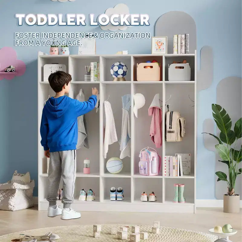 Vestiaire de classe 5 sections avec 10 casiers, organisateur de rangement avec 10 crochets pour la maison, l'école, la crèche, la maternelle