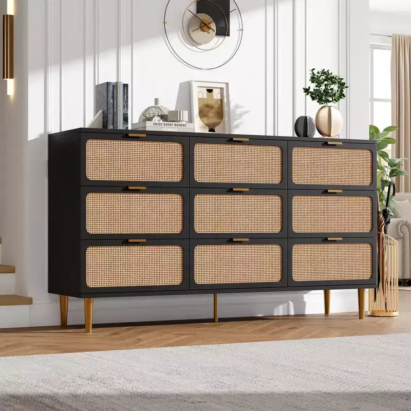 Commode en rotin pour la chambre, meubles à tiroirs grande capacité pour le rangement, adaptés au salon, à l'entrée et à la chambre d'enfant.