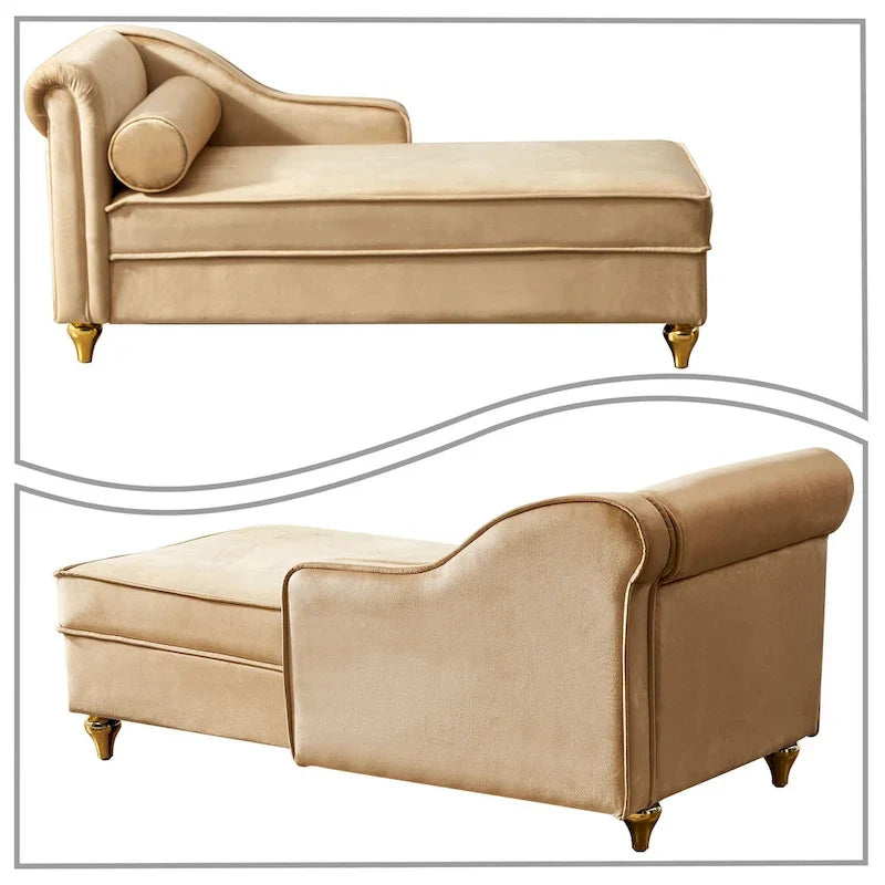 Fauteuil méridienne de rangement élégant français en velours avec coussin