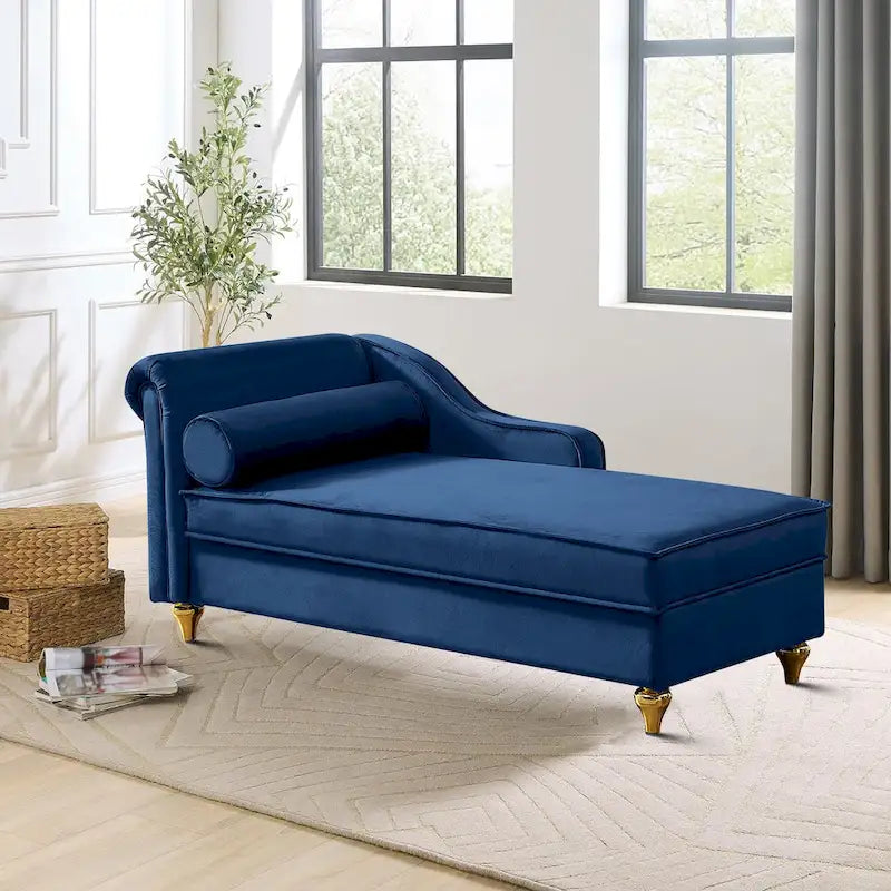 Fauteuil méridienne de rangement élégant français en velours avec coussin