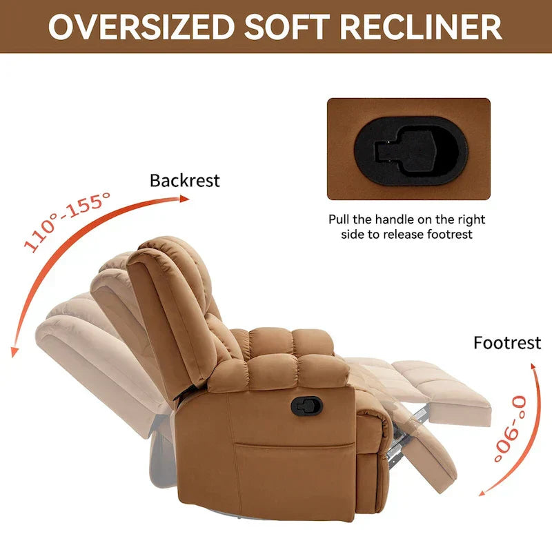 Fauteuil inclinable pivotant et à bascule en tissu Lazy Boy, grand fauteuil berçant manuel rembourré à l’excès avec accoudoirs à coussinet et dossier rembourré