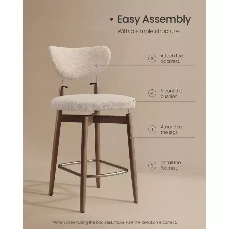 VASAGLE Tabourets de Bar en Bois, Lot de 2, Tabourets de Comptoir Rembourrés avec Pieds en Bois Massif, Dossier Ergonomique, Tissu Aspect Lin, Cappuccino