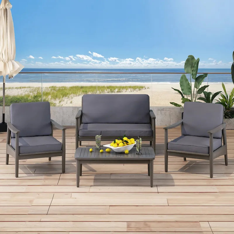 Salon de jardin 4 places en bois d’acacia Willowbrook par Christopher Knight Home