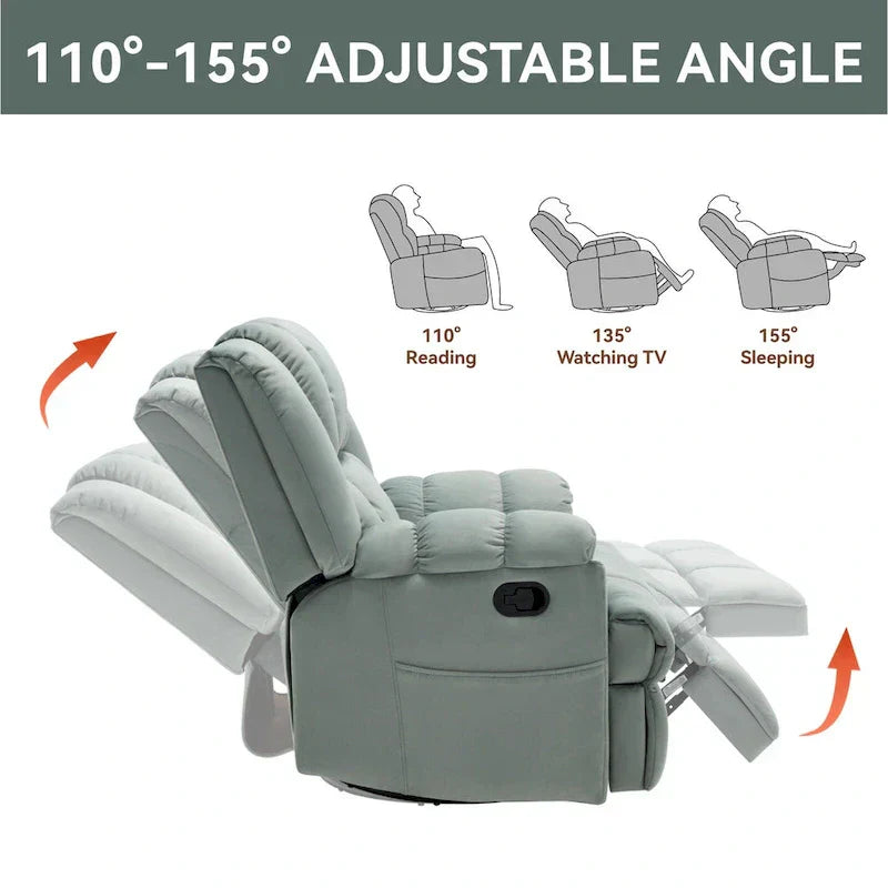Fauteuil inclinable pivotant et à bascule en tissu Lazy Boy, grand fauteuil berçant manuel rembourré à l’excès avec accoudoirs à coussinet et dossier rembourré