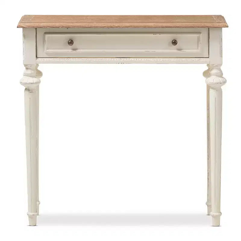 Table console style provincial français en marqueterie, chêne patiné et bois vieilli - Blanc - Baxton Studio : Vintage, pieds sculptés