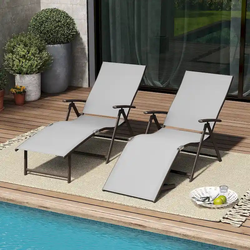 Pellebant Lot de 2 chaises longues de patio réglables en aluminium – N/A