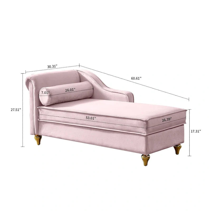 Fauteuil méridienne de rangement élégant français en velours avec coussin